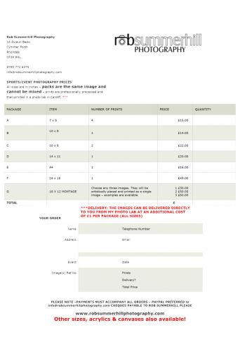 RS Photography Order Form